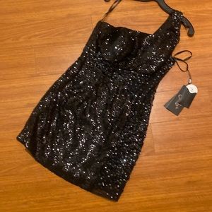 Black sequin one shoulder dress